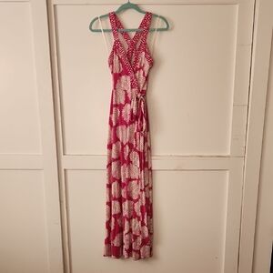 Vintage Diane von Furstenberg Pink and White Maxi Wrap Dress Size 4